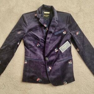 JUICY COUTURE Black Label Velour Floral Embroidered Blazer Black Size Small